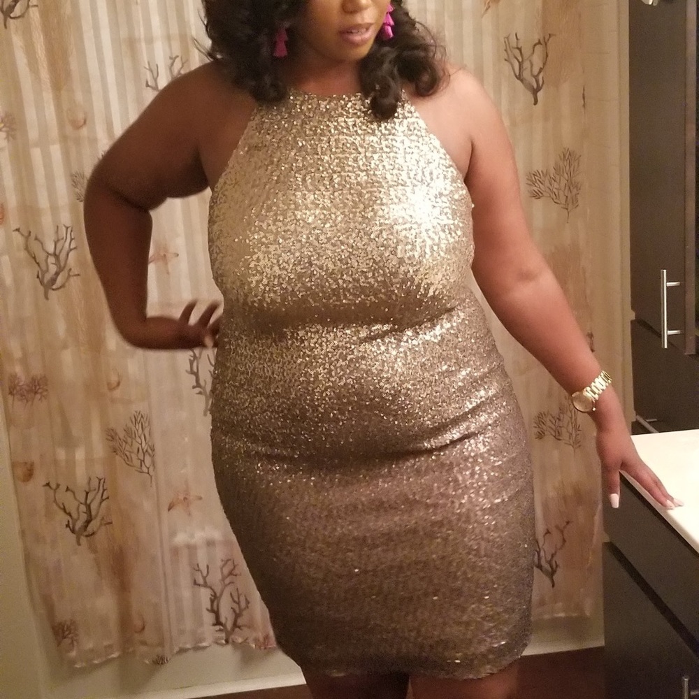 Ralph Lauren gold sequined dress.